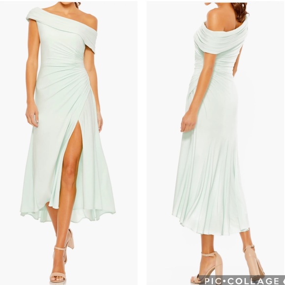 Mac Duggal Dresses & Skirts - Ieena For Mac Duggal 26484 Ruched One Shoulder Midi Dress Mint Green 4